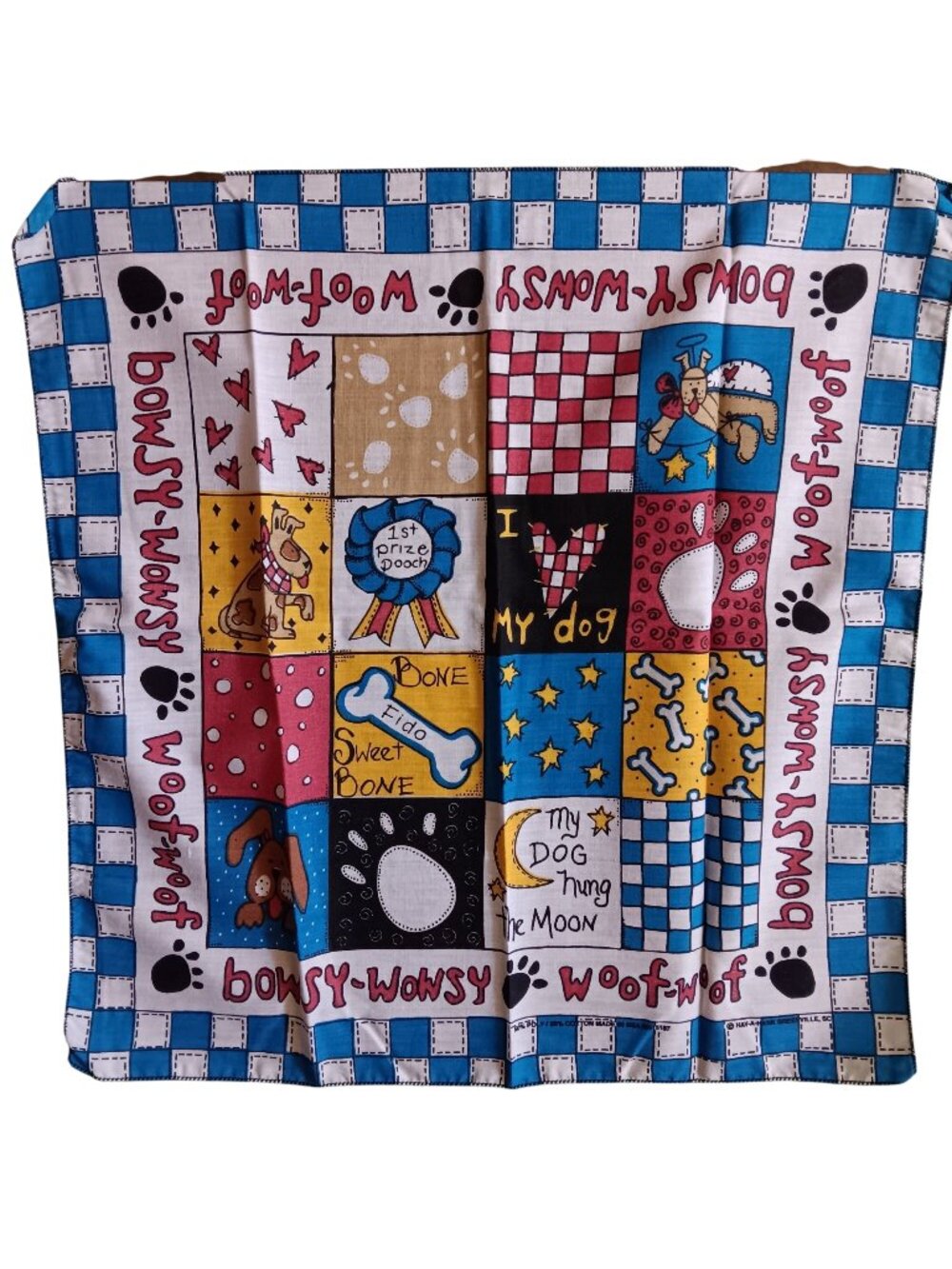 Dog-Themed Hanky Bandana Vintage Hav-A-Hank Woof Woof Quilt Scarf 21x21 NEW